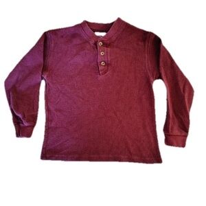 90s New Legends Henley Boy 7(L) Burgundy Button Waffle Long Sleeve Casual Cotton